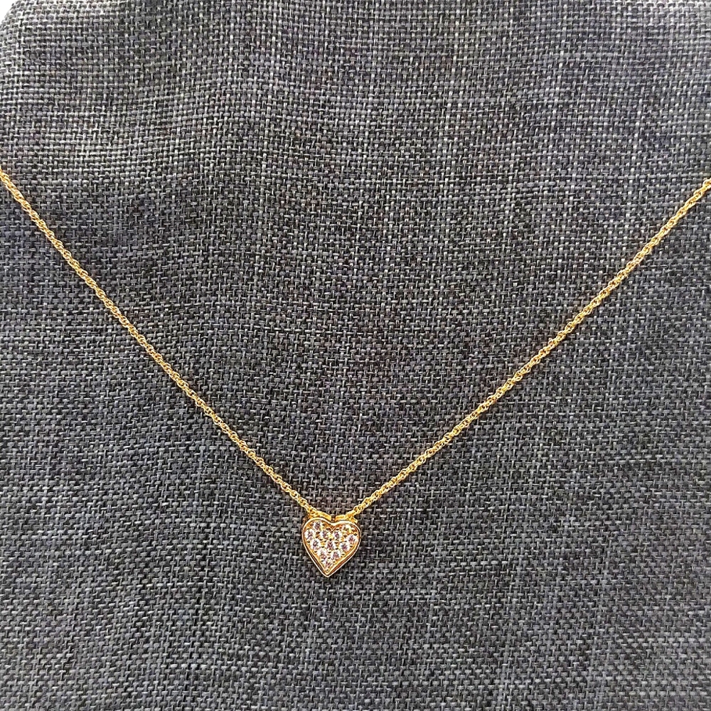 14K Gold Plated Sterling Silver Pave Cubic Zirconia Heart "MOM" Necklace .925 - Picture 4 of 4